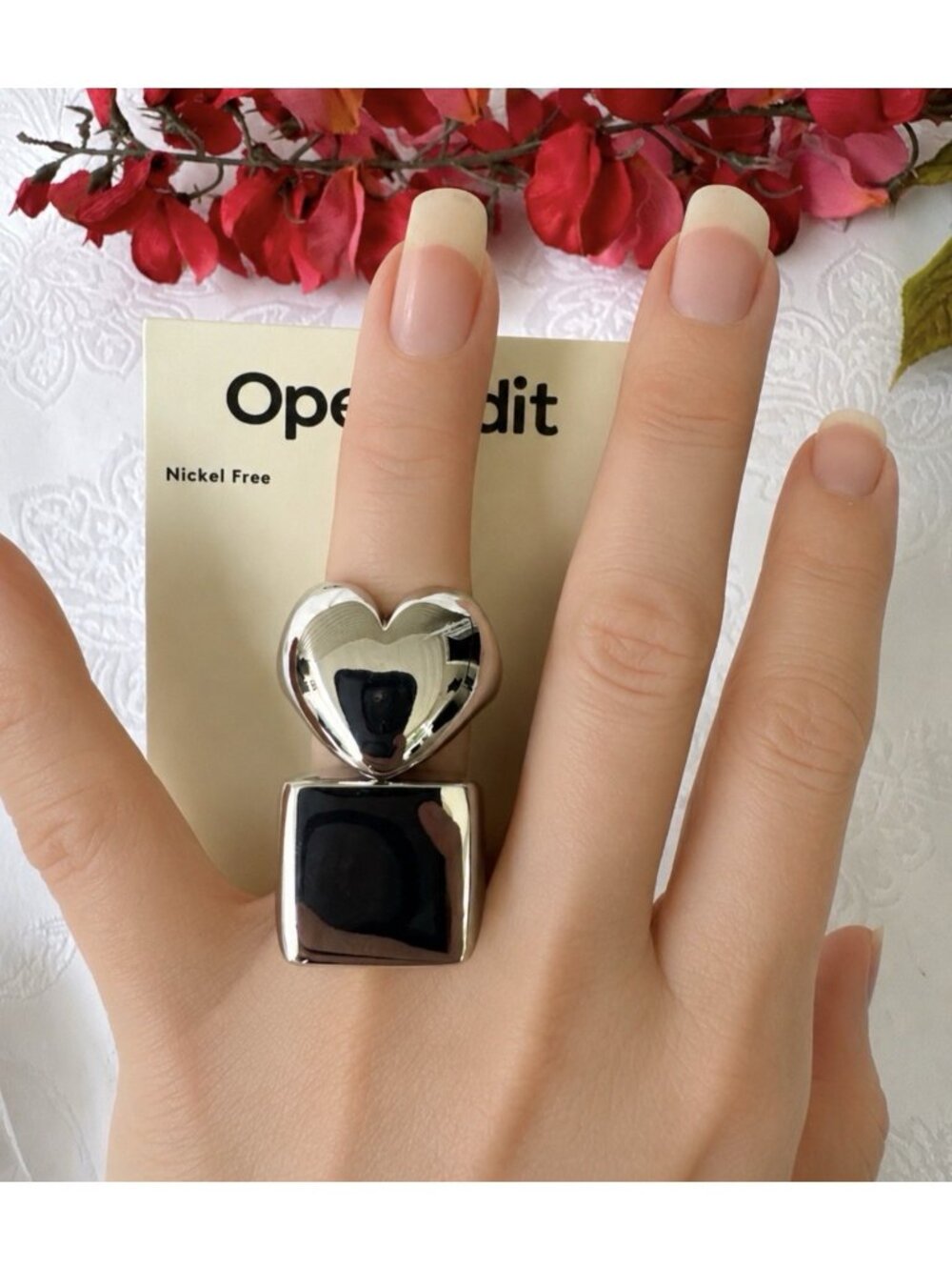 Open Edit Shiny Chunky Silver Tn Rings Size 8 Nickel Free Nordstrom Set of 2 NWT